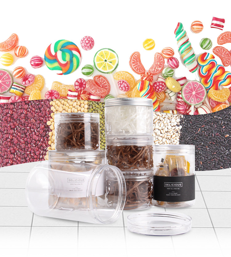 Empty Pet Chocolate Candy Cookie Jar Plastic Chocolate Jar With Aluminum Lid