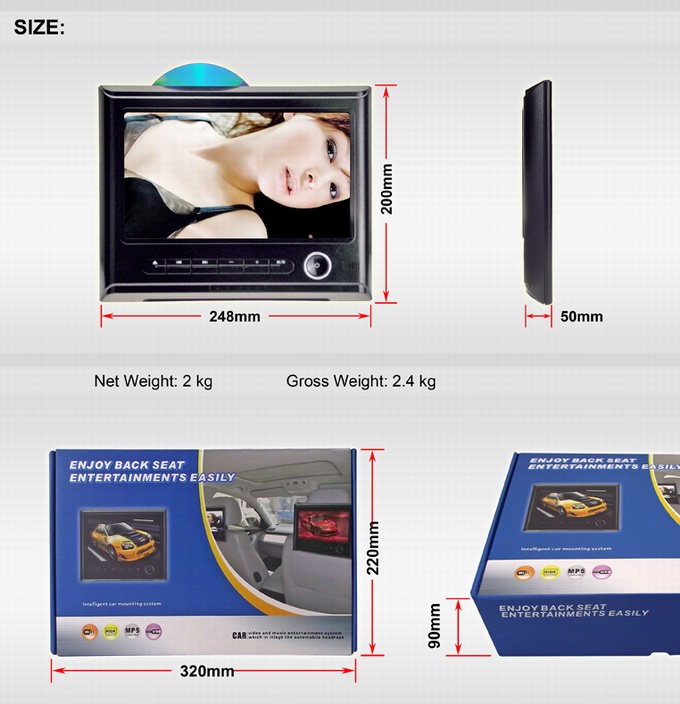 Ouchuangbo 9 inch digital screen car headrest monitor with Multi-language menu OCB-H6618
