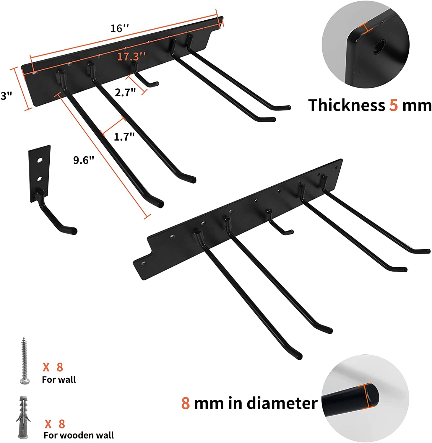 Garage wall mounted tool rack and storage organizers shelving with included hardware