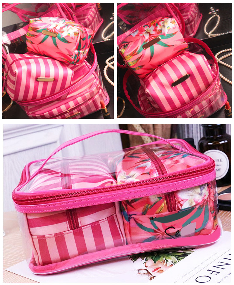 Travel Zipper Clear 4 Sets Handle PVC Cosmetic Bag