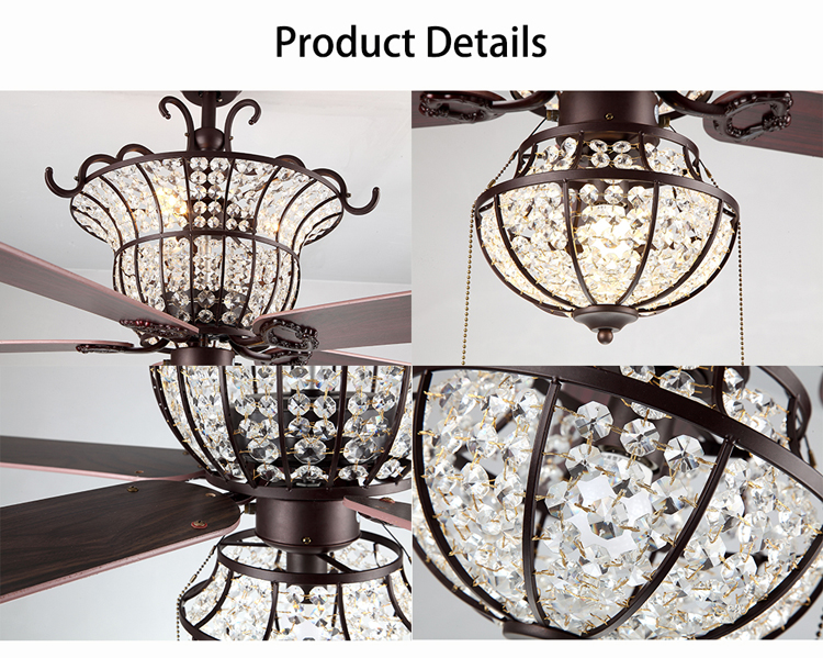 Luxury 6000LM 48 Inch 1220MM Chandelier Crystal Ceiling Fan Light For Living Room