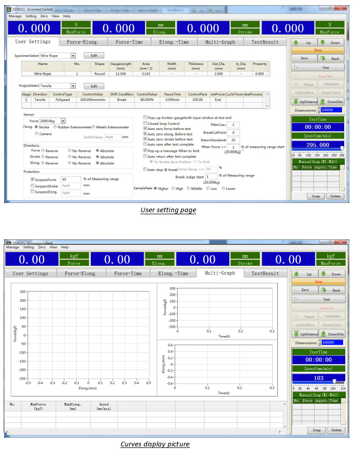 universal test machine data display