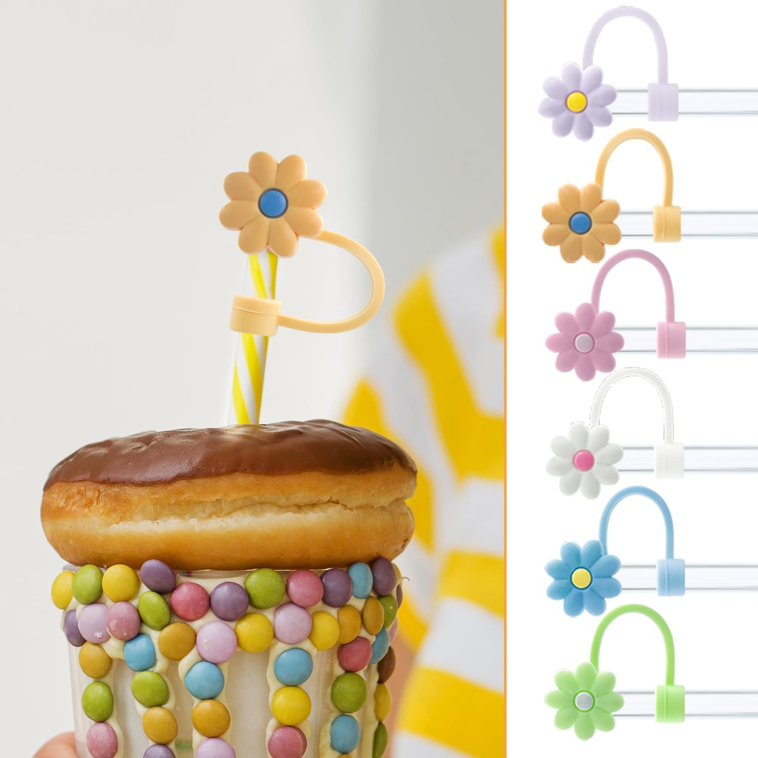 Silicone Flower Straw Toppers Reusable Covers And Caps For 9-10mm Straws Fits Stanley 30 & 40oz Stambler Stanley Cap Lid