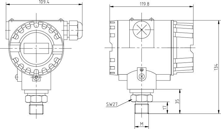 High Stability Explosion Proof Pressure Sensor LCD Display Output 4-20mA PT124B-282