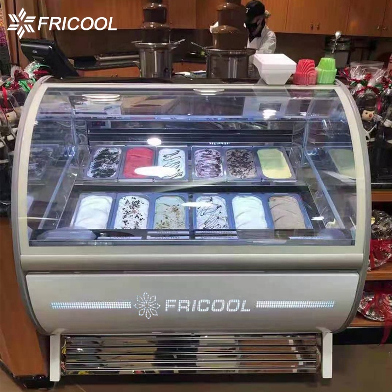 Front Opening Glass Door Gelato Showcase Display Freezer 1000L