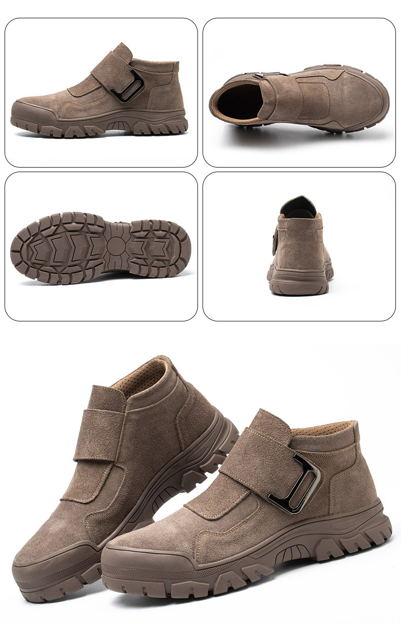 Anti-proof Unisex Suede Work Shoes in Gray Khaki for Industrial Safety