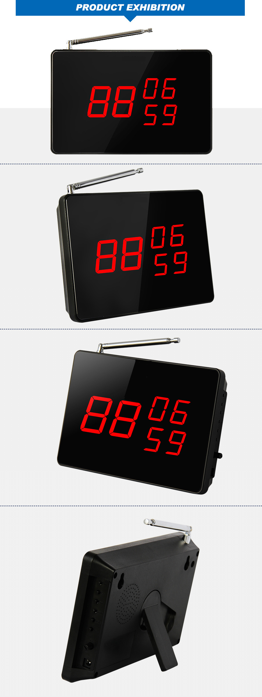 433.92Mhz restaurant wireless table service calling system 3 keys button and display paging system