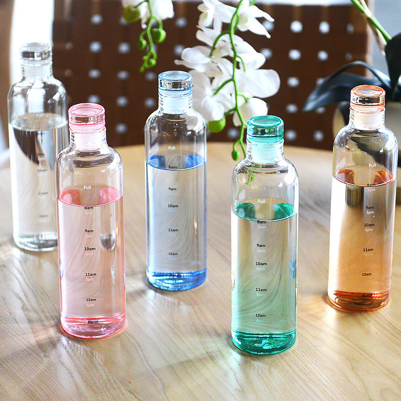 Convenient Large Capacity Sustainable Simple Time Reminder Water Bottle High Transparency Thickened Clear Glass Beverage Bottles 500ml/750ml
