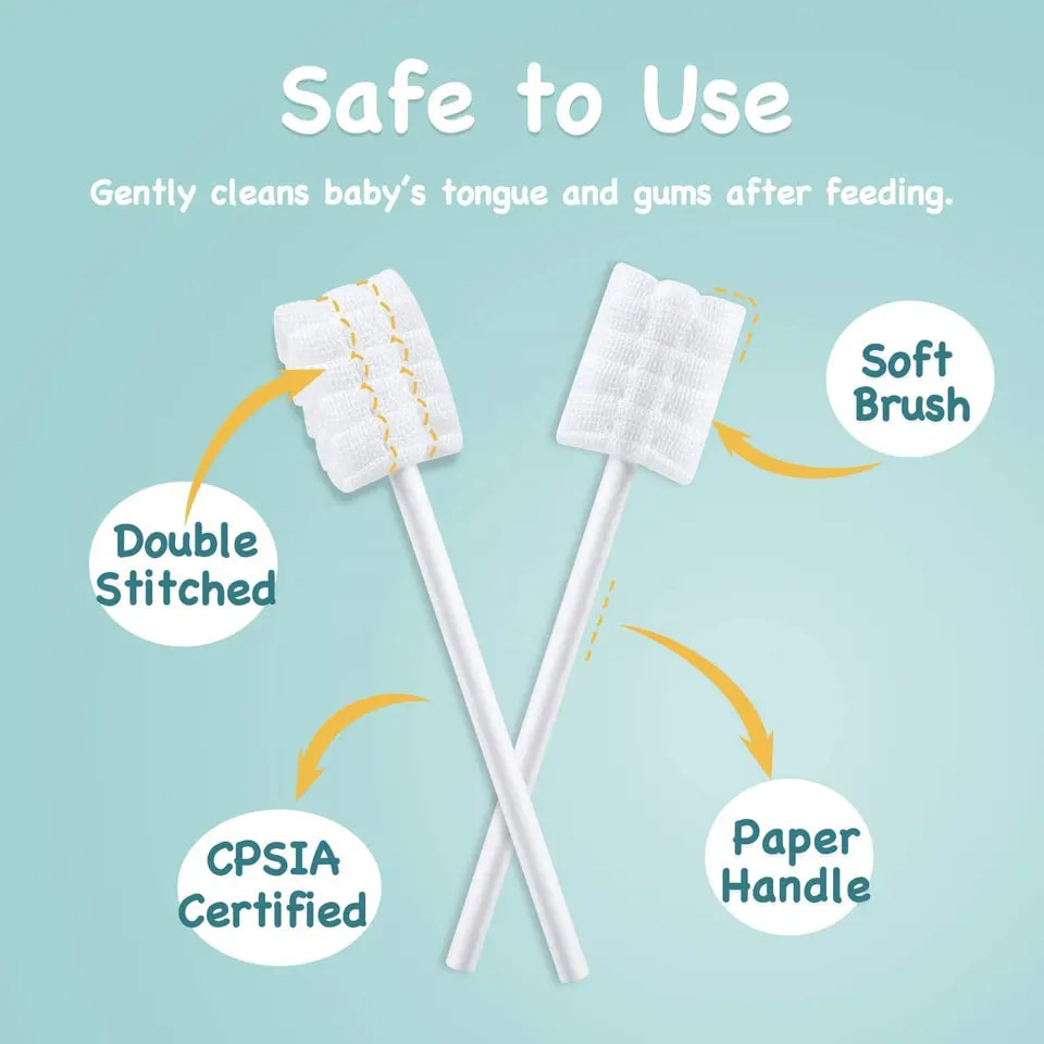 Disposable Baby Oral Skimmed Gauze Cleaning Brush Cotton Swab Mouth Tongue Cleaner