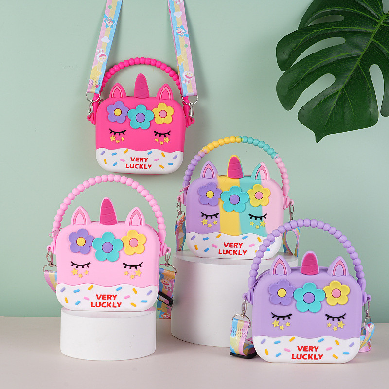 Unicorn Silicone Pencil Box Storage Organization Crossbody Bag Shoulder Handbag Christmas Birthday Gifts For Boys Girls