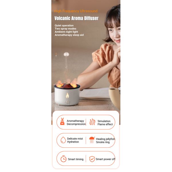 New Upgrade Simulation Blue Flame Volcano Aromatherapy Diffuser 360ml Jellyfish Mist Air Humidifier for Home Office Spa