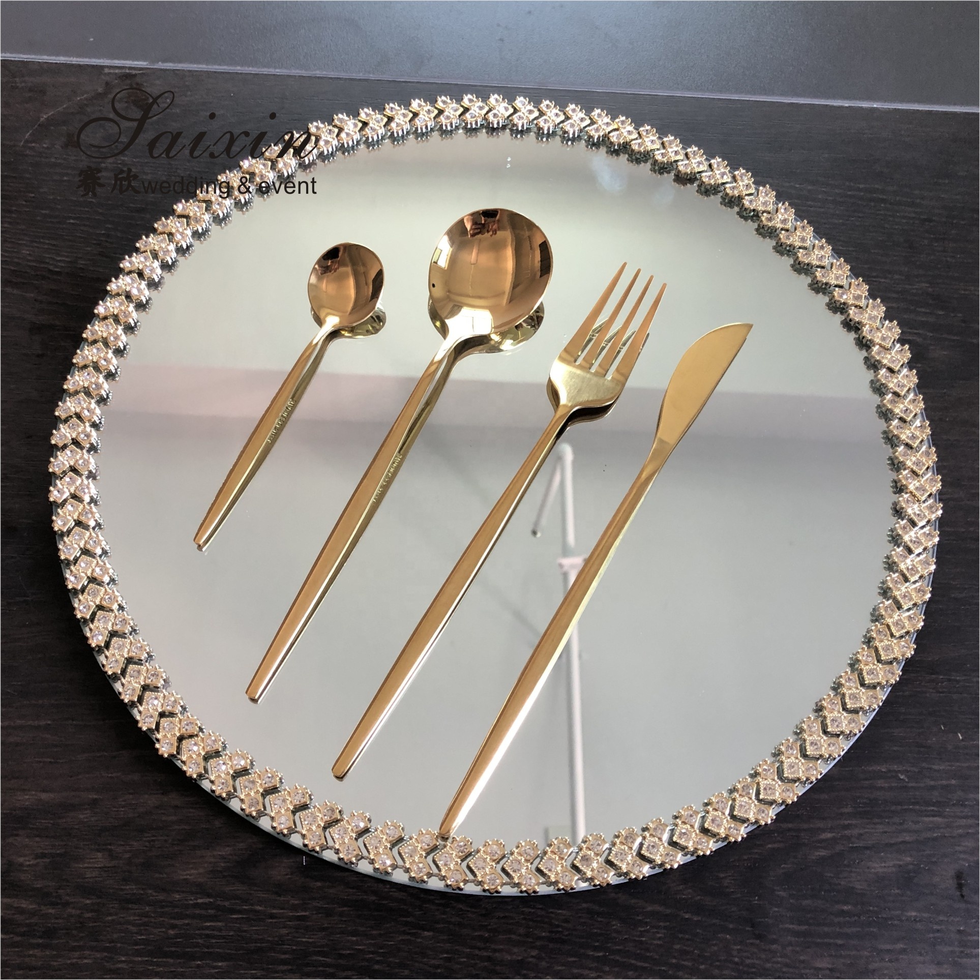 ZT-P056 Clear Silver Rim Decoration Glass Charger Plate For Home Wedding Decoration