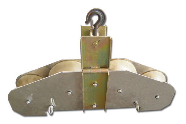 4 Nylon Wheel Cable Wire Rope Pulley Block , 80mm Thickness Wire Pulling Blocks