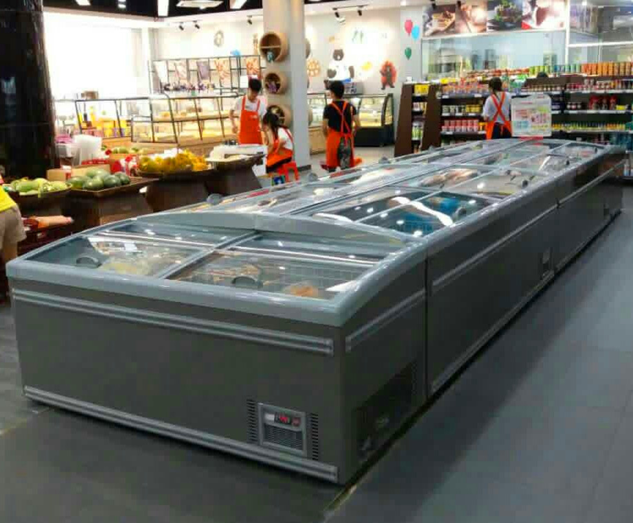 Direct Cooling Frozen Food Deep Island Freezer With Top Glass Sliding Door