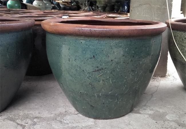 Green Archaize Glazed Round Rustic Outdoor Plant Pots