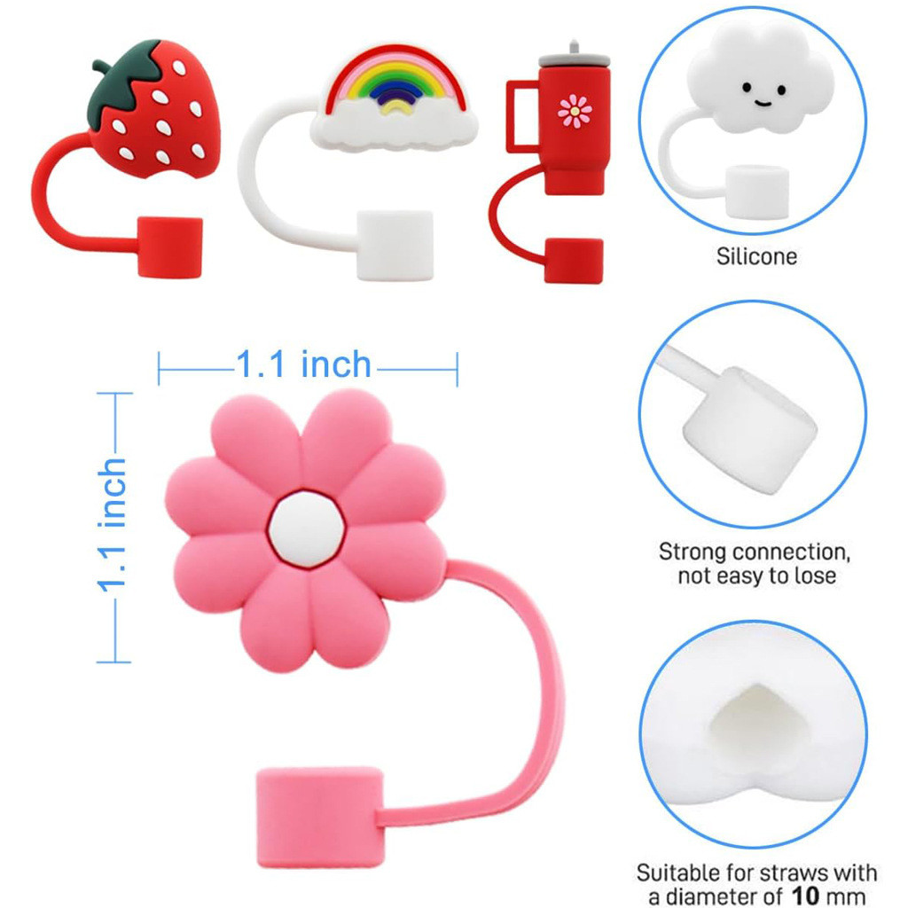Straw Cover Cap For Stanley Cup Silicone Straw Topper Compatible With 30&40 Oz Tumbler 10mm 0.4in Silicone Straw Covers