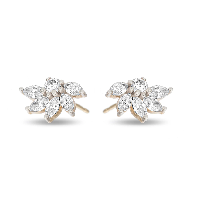 925 Silver Flower Stud Earrings OEM CZ Gold Plated Stud Earrings