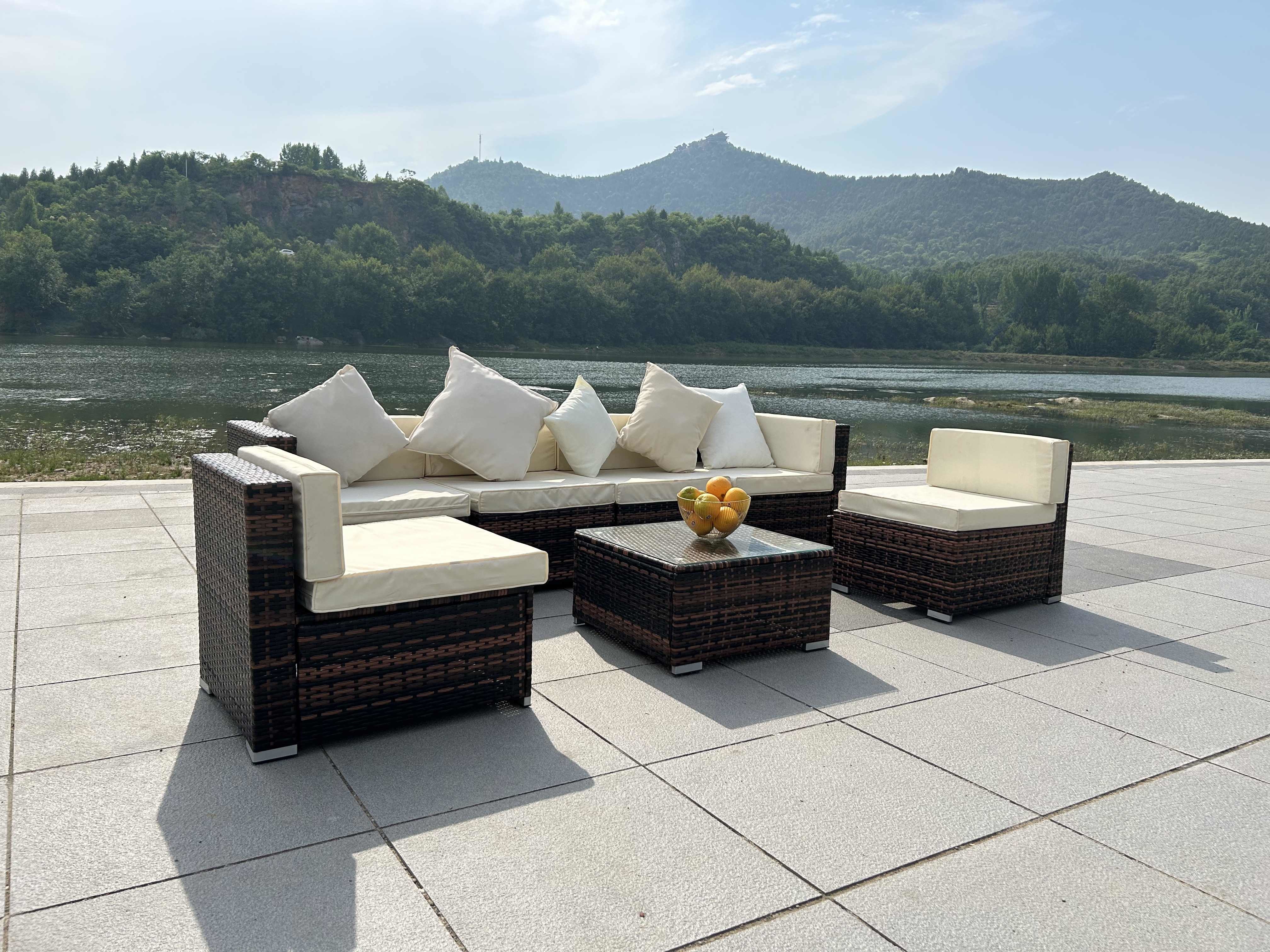 Outdoor Indoor PE Rattan Sofa With Side Sofa , Middle Sofa , Ottoman , Coffee Table Rattan chair furniture set