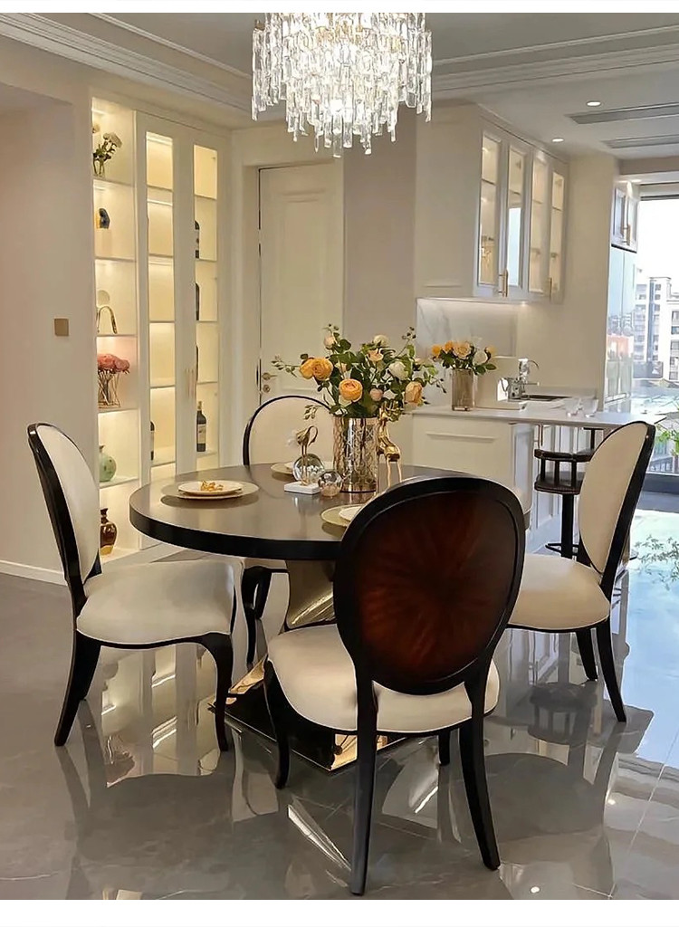 High End Red Solid Wood Table Top Stainless Steel Base Round Dining Tableish
