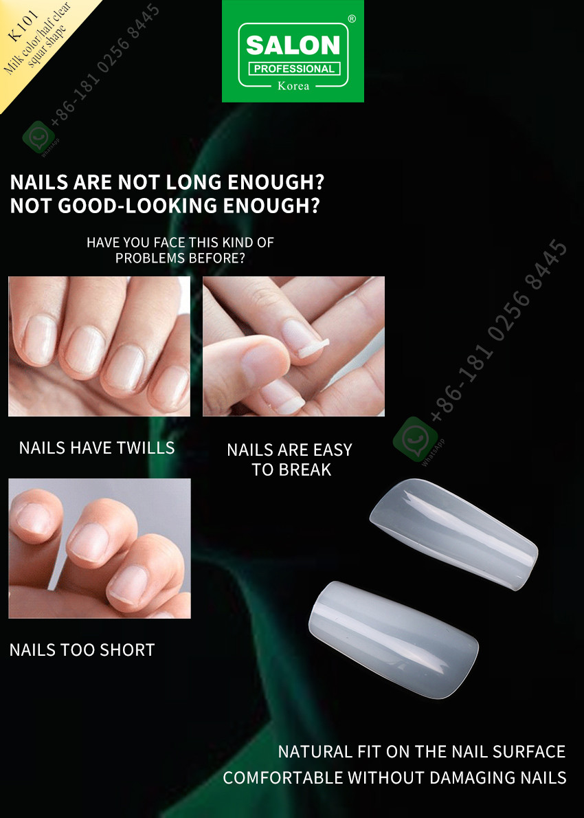 Square Full Covered Ultra-Thin ABS False Nail For Salon Nail Extensions Easy DIY Nail Art At Home