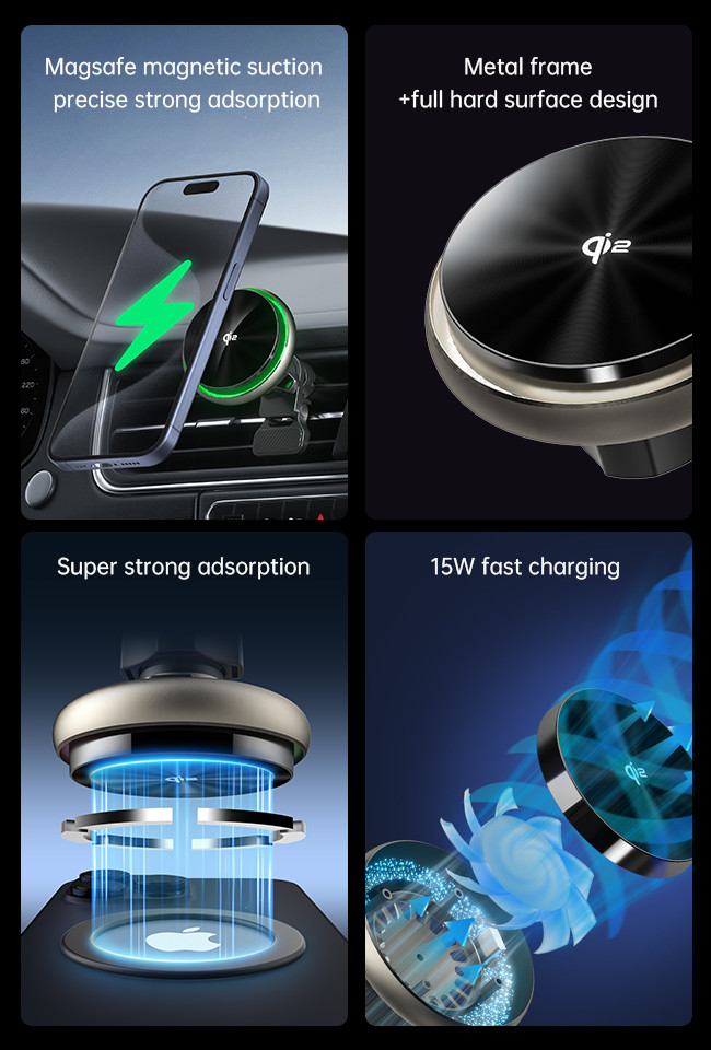 Starry Sky Magnetic Car Wireless Charging Holder Built-In Cooling Fan Fast Heat Dissipation Multiple Lighting Adjustments
