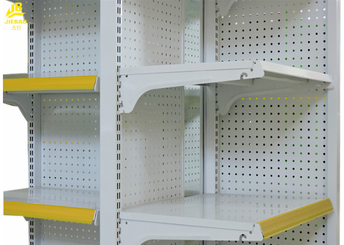 Four Columns Supermarket Display Stand , White Four Layer Each Side Superstore Racks