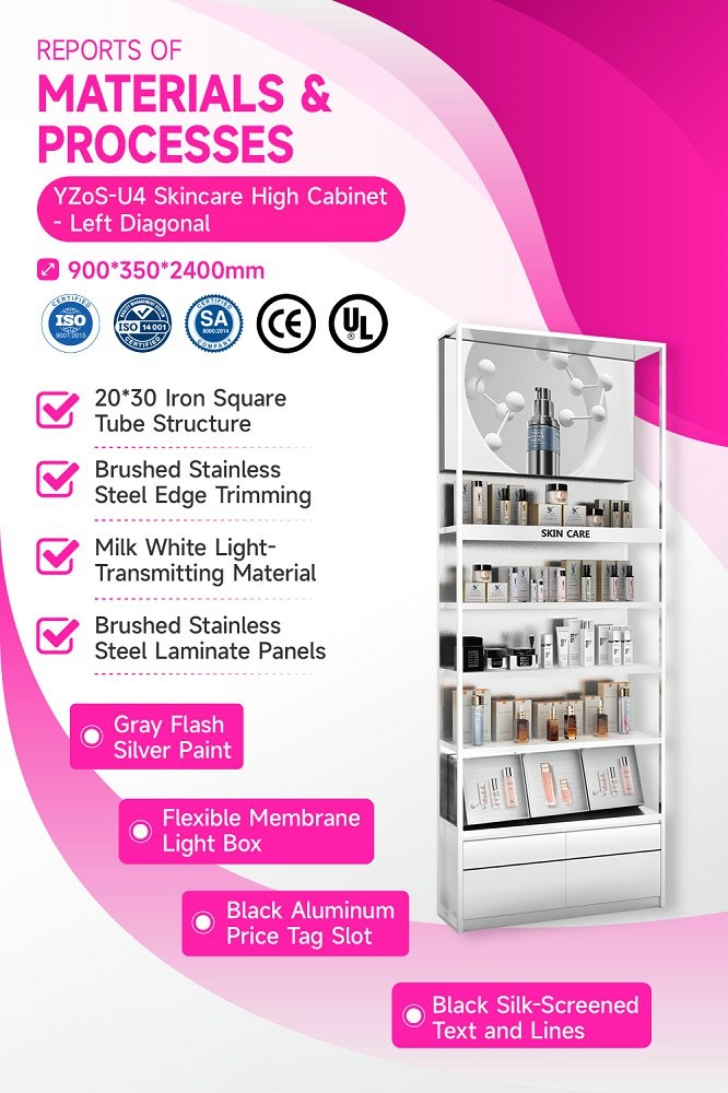YZoS-U4 900*60*540 Full-Edge Light Box Skincare Display Cabinet with Top Hinges