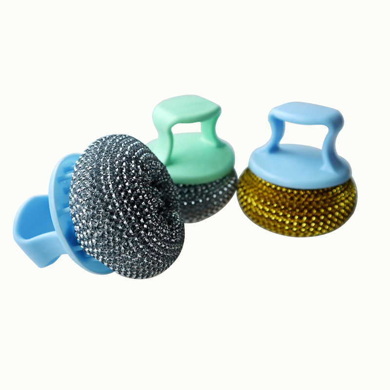 Custom Kitchen Cleaning Scourer PET Handle Stainless Steel Scrubber