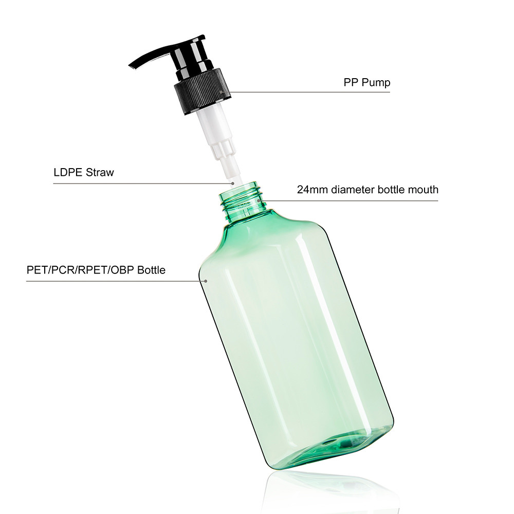 PET 10%-100% PCR Empty Shampoo Pump Bottles 300ML 460ML Recyclable Material