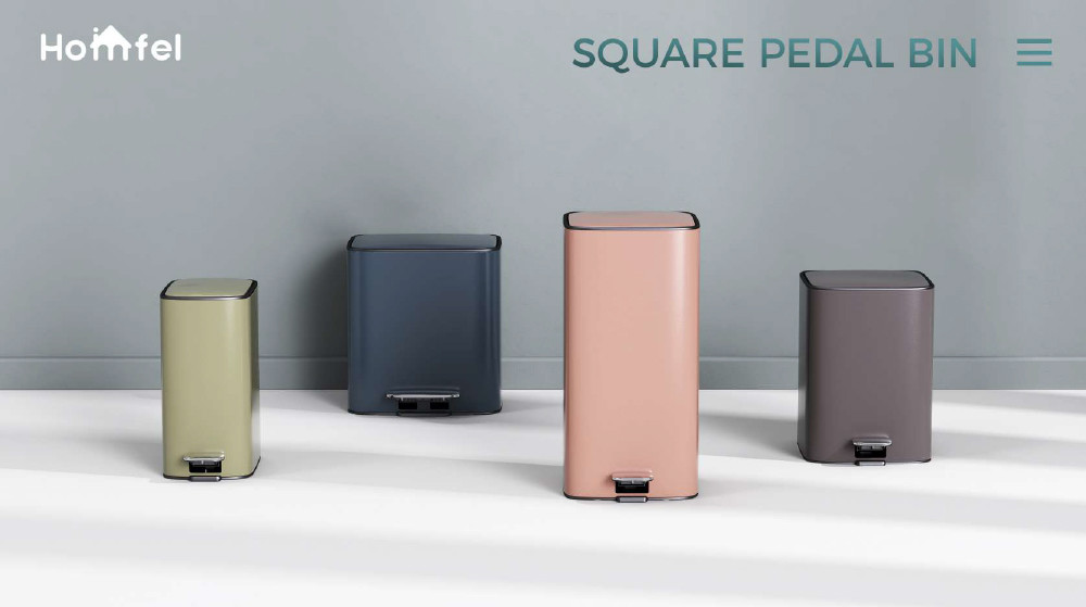 Rolling Cover Type 28L Stainless Steel Soft Close Square Pedal Trash Bin Foot Pedal Design For Living Room Office