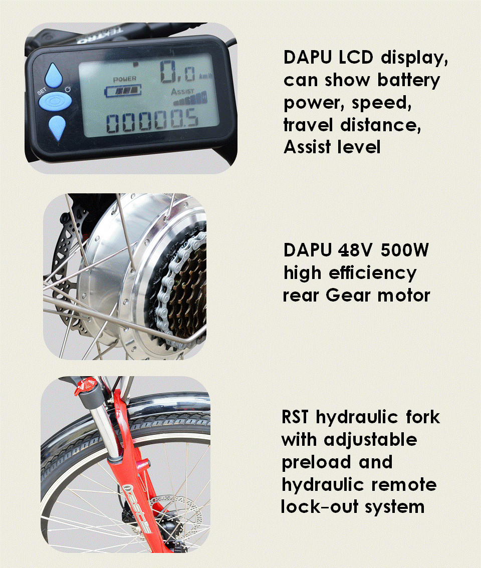 Gear Motor Electric Urban Bike 48V 500W With Tektro Hydraulic Disc Brake