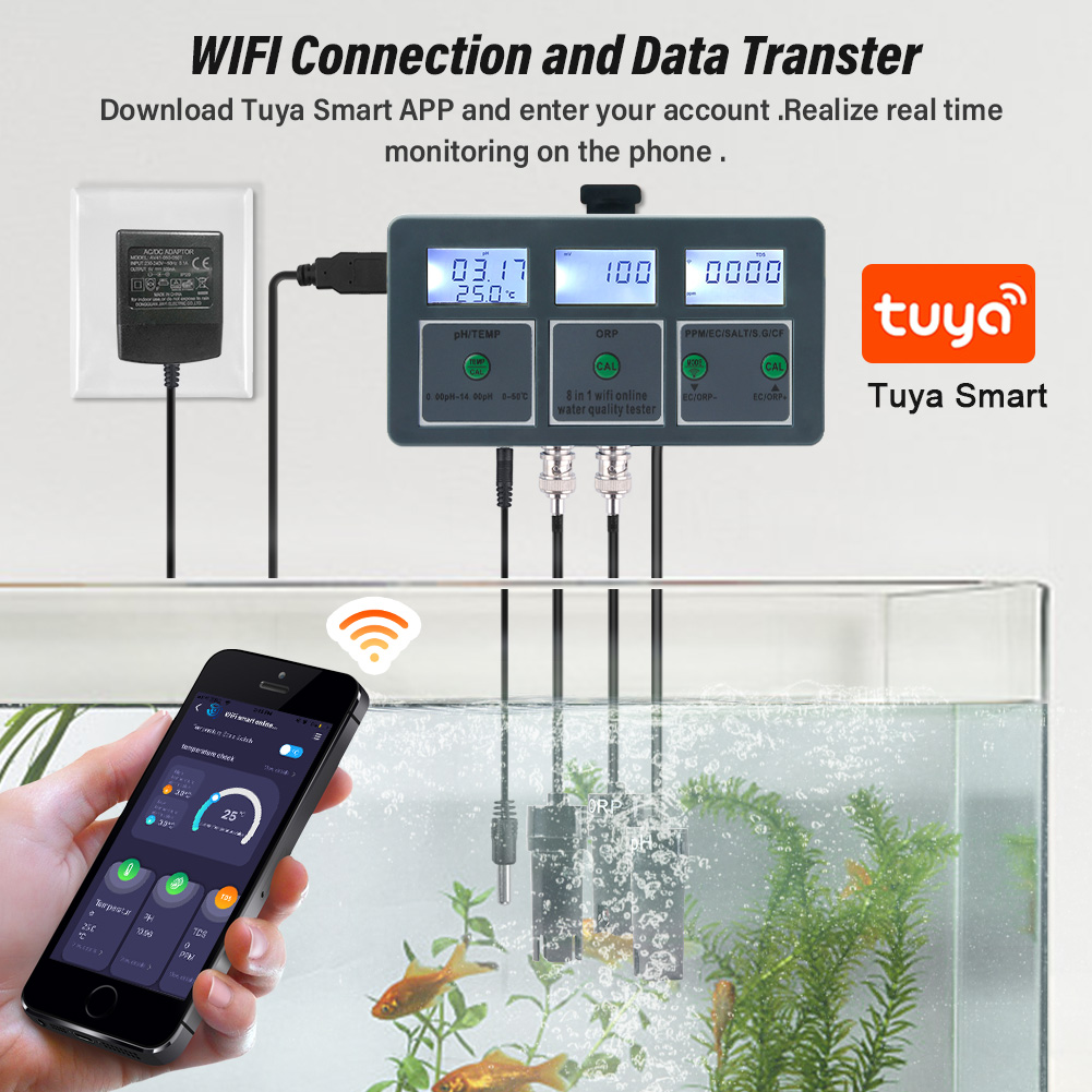 Tuya Wifi Online Water Quality Detector PH ORP EC TDS SALT S.G CF Temper