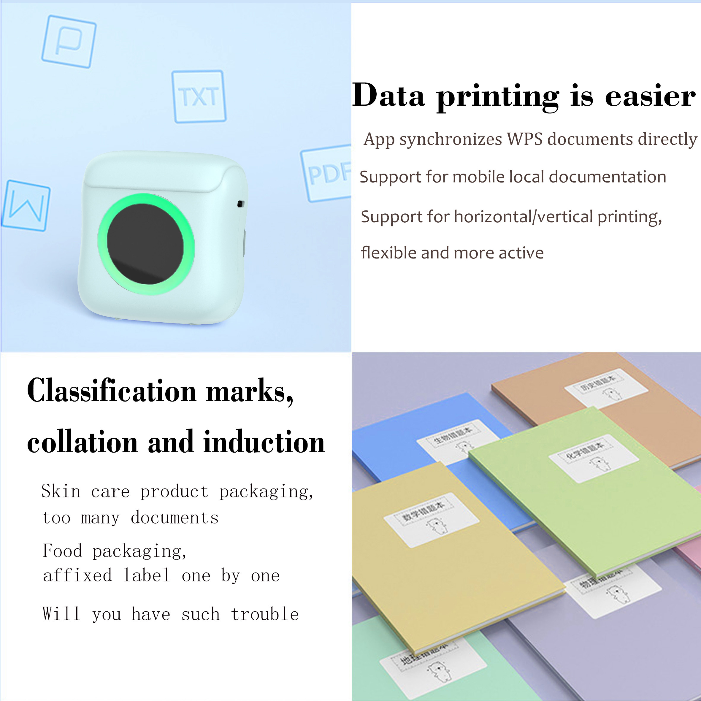 Portable Phone Thermal Mini Printer Sticker Bluetooth 200DPI