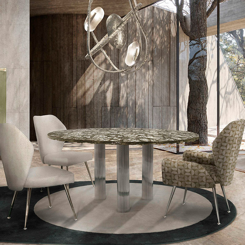 Luxury Hotel Restaurant Furniture Water Wave Pattern Round Dining Table