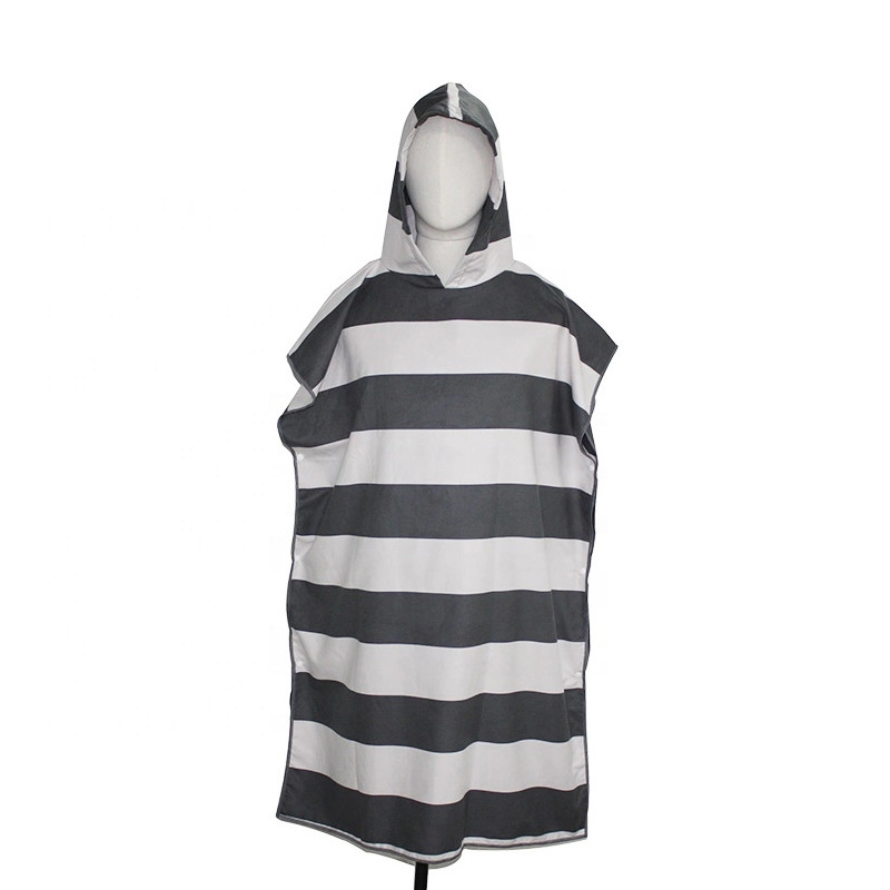 Customized Striped Microfibre Hooded Beach Towel Poncho For Kids