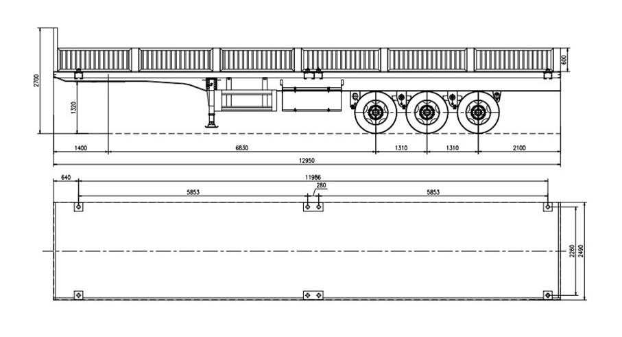 Standard 28Ton Landing Gear Semi-Trailer for 600-1000mm Side Wall Stake Fence Cargo