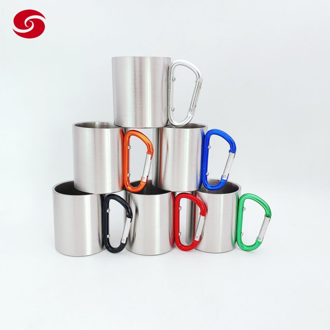 10oz Stainless Steel Double Walled Mug Cup with Carabiner Hook for Outdoor Camping Hiking