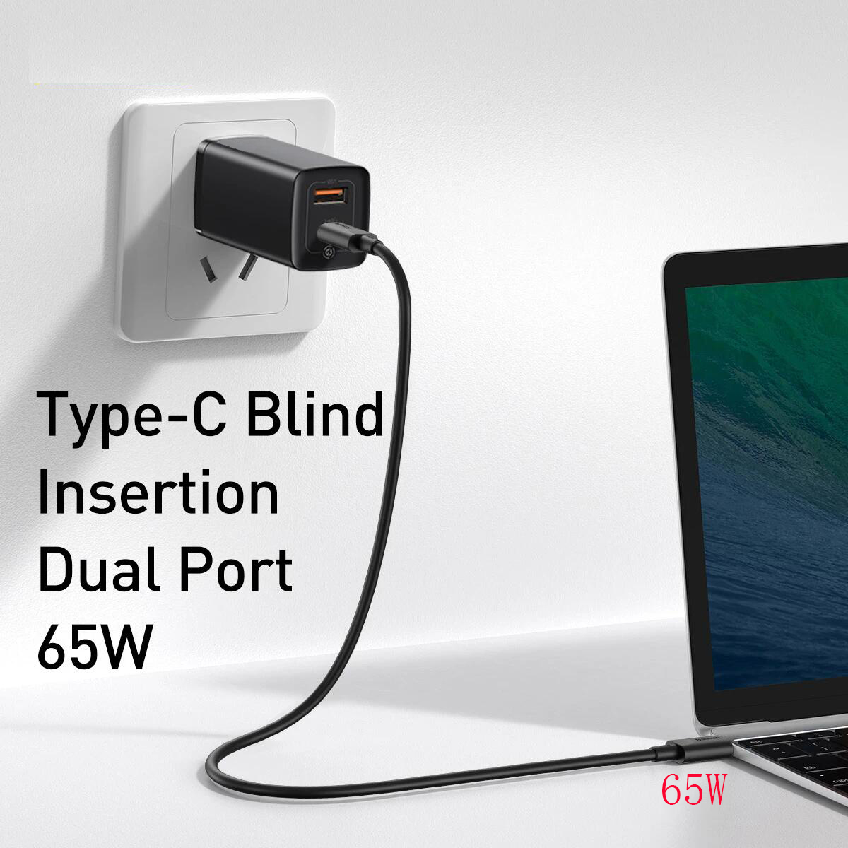 Portable Charging 65W 2 Ports Small PD Fast Charging Charger with GaN Gallium Nitride
