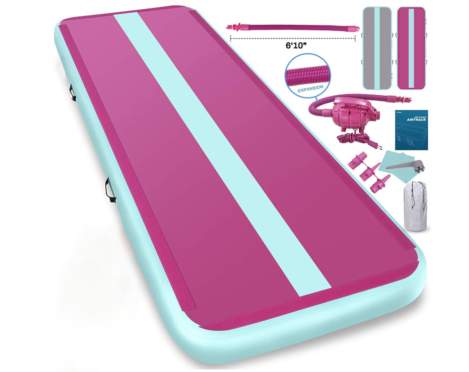 tumble track inflatable gymnastic mat, 4/6/8 inches thickness tumbling air track for gymnastics/yoga/cheerleading mat