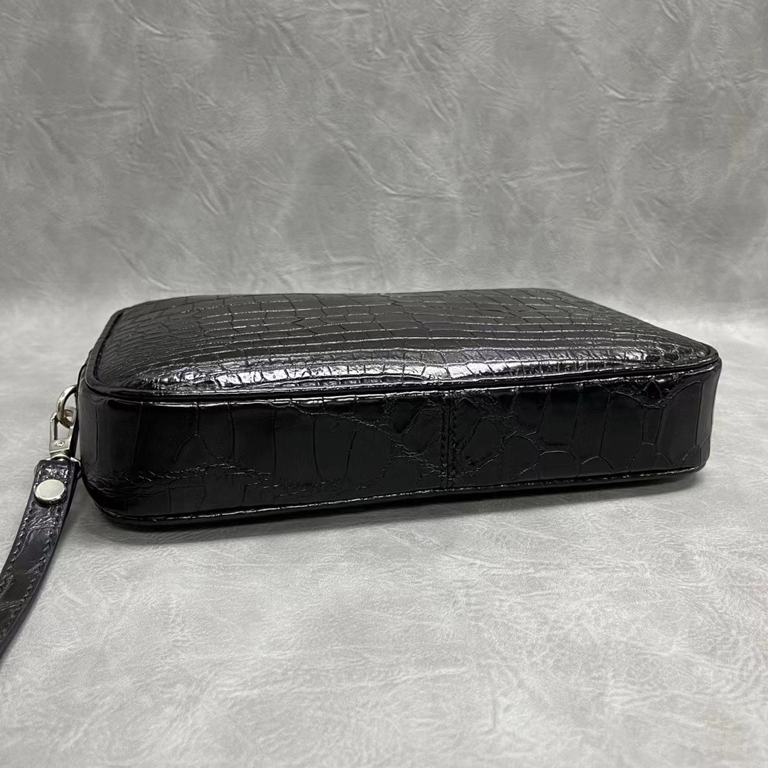 Authentic Real Crocodile Belly Skin Zipper Closure Male Clutch Purse Genuine Exotic Alligator Leather Men Wristlets Bag