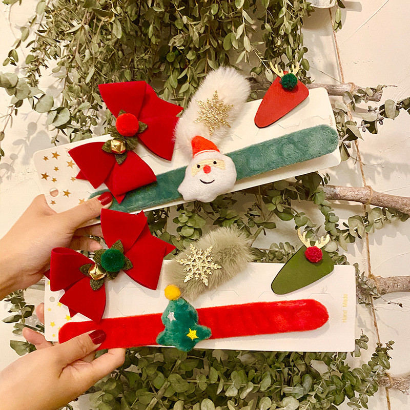 Christmas Slap Bracelets Kids Hair Bow Clips Barrettes Hairpin 43g With Santa Claus