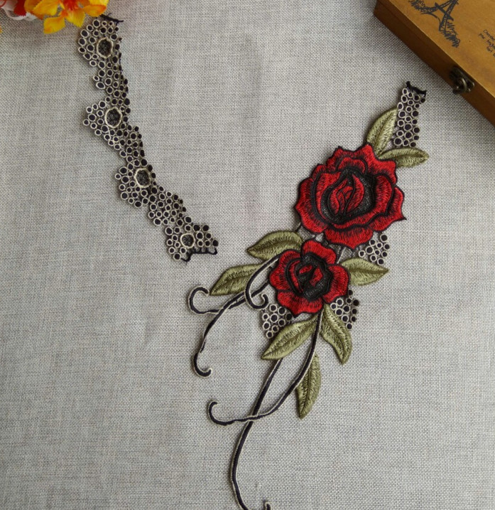100%Polyester Embroidery Pajams Collar Lace Mesh Based Necklace Decoration