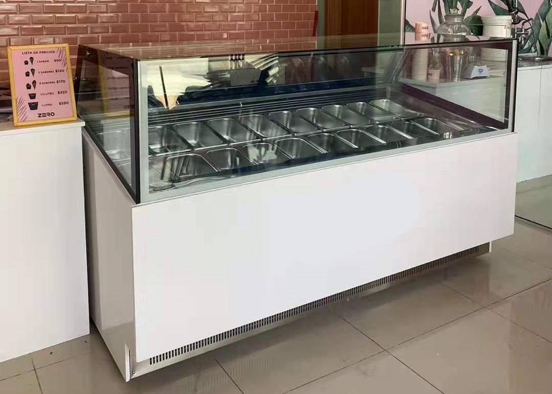 Ice Cream Shop Scoop Ice Cream Display Freezer Gelato Freezer With Curved Glass