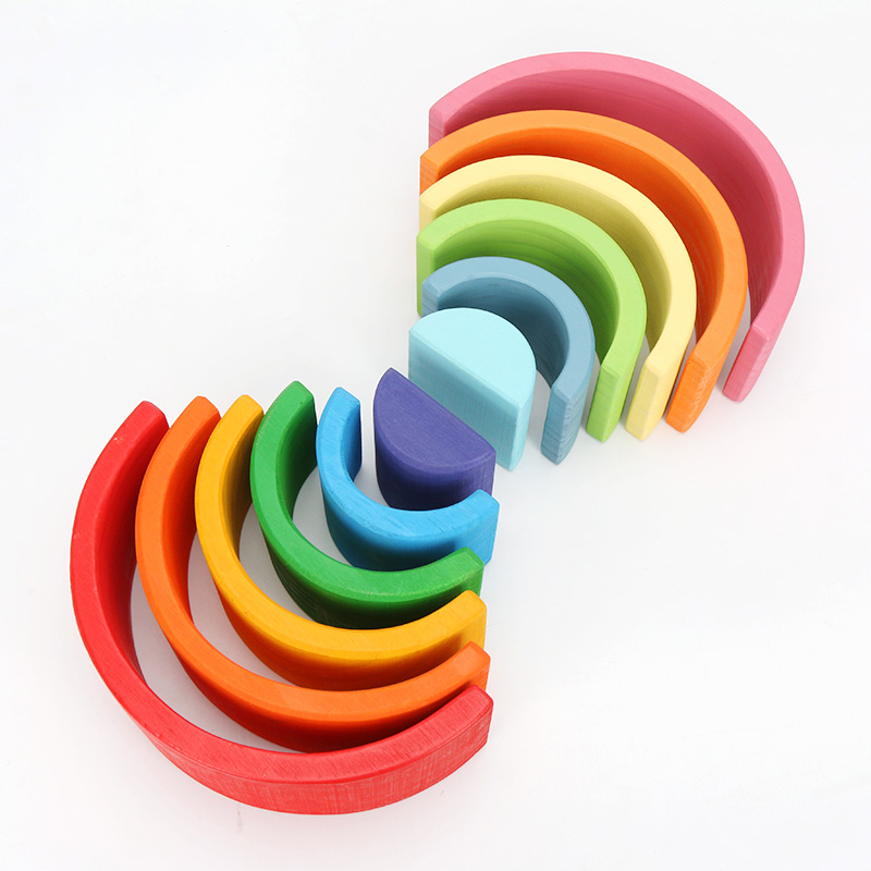 Brown 18cm Rainbow Wooden Building Blocks Toy Creative Educational