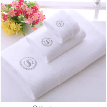 Customized Logo Luxury 5 Star Hotel White 100% Cotton Dobby Face Hand Bath Towels Set