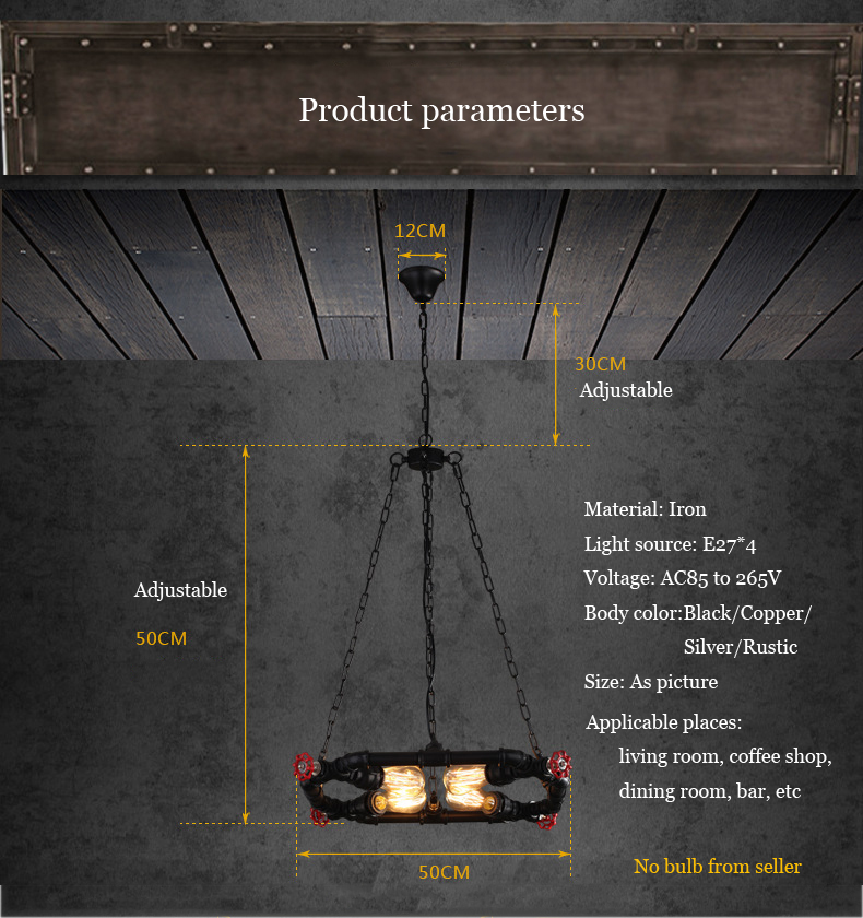 Retro American Iron Dining Room Chandelier Restaurant Bar Kitchen Light Ring Loft Pendant Light(WH-VP-229)