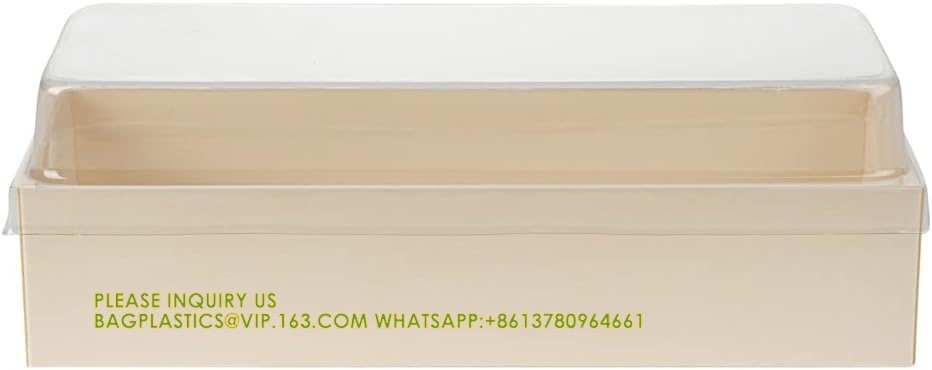 18 Oz Rectangle Long Straight Wooden Containers - Containers Sold Separately, Clear Plastic Lids