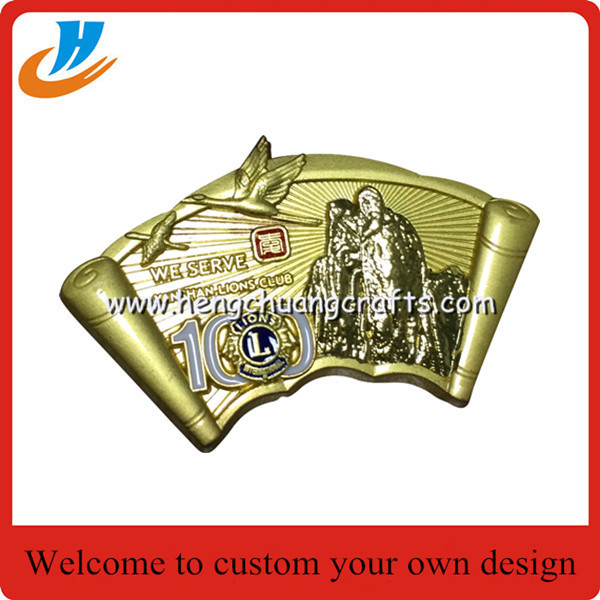 Shenzhen factory custom lion club badge,matt gold plated metal lapel pin
