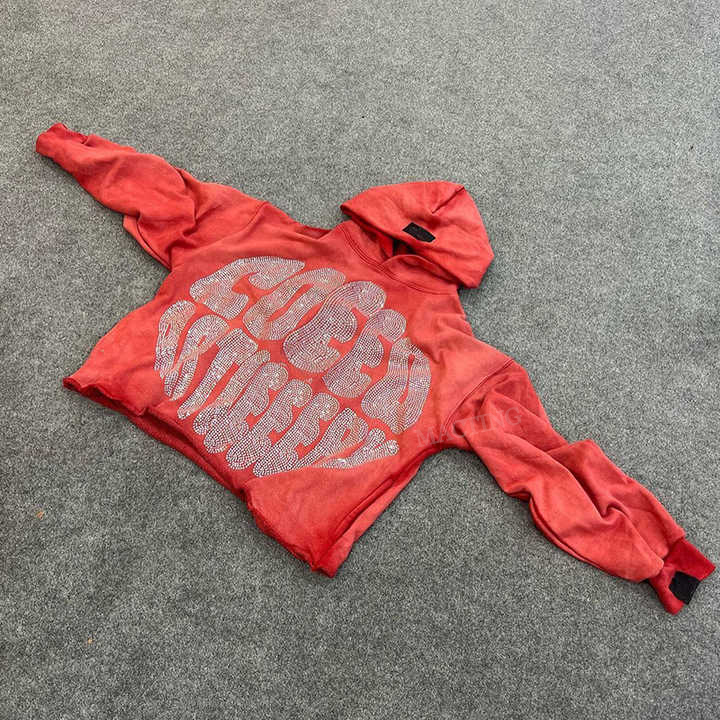 Men's Vintage Oversized Acid Washed Zip Up Raw Hem Rhinestone Cropped Hoodie Customizable