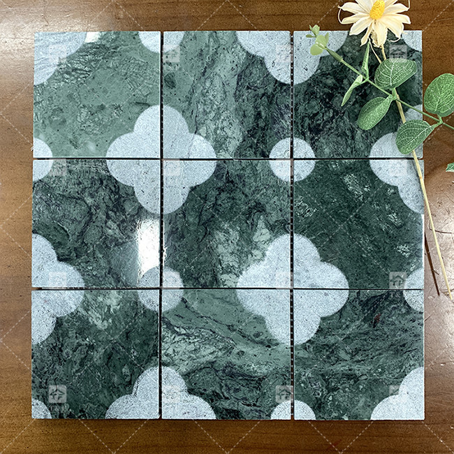 Natural Marble Mosaic Polished Swimming Pool Tile Green Square Shape Home Decoration